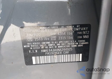 2022 Hyundai Sonata Sel z USA, uszkodzony, nr VIN KMHL64JAXNA244925